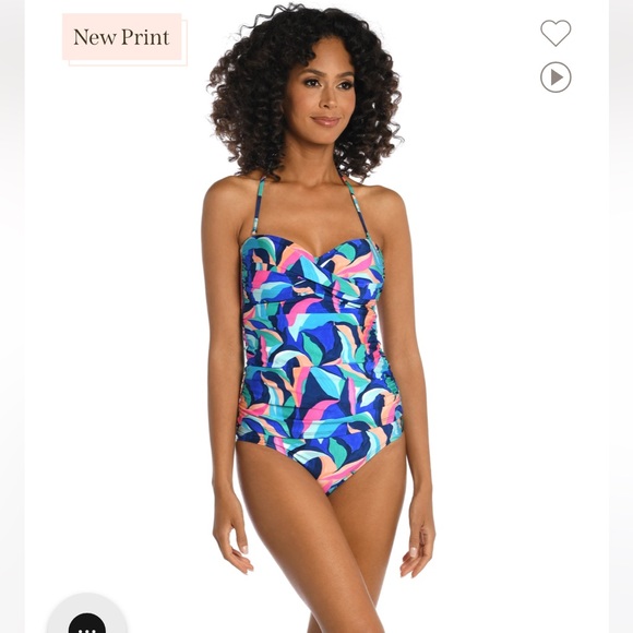 La Blanca swimsuit - tankini set with ruching on front “painted leaves” print - Picture 4 of 6